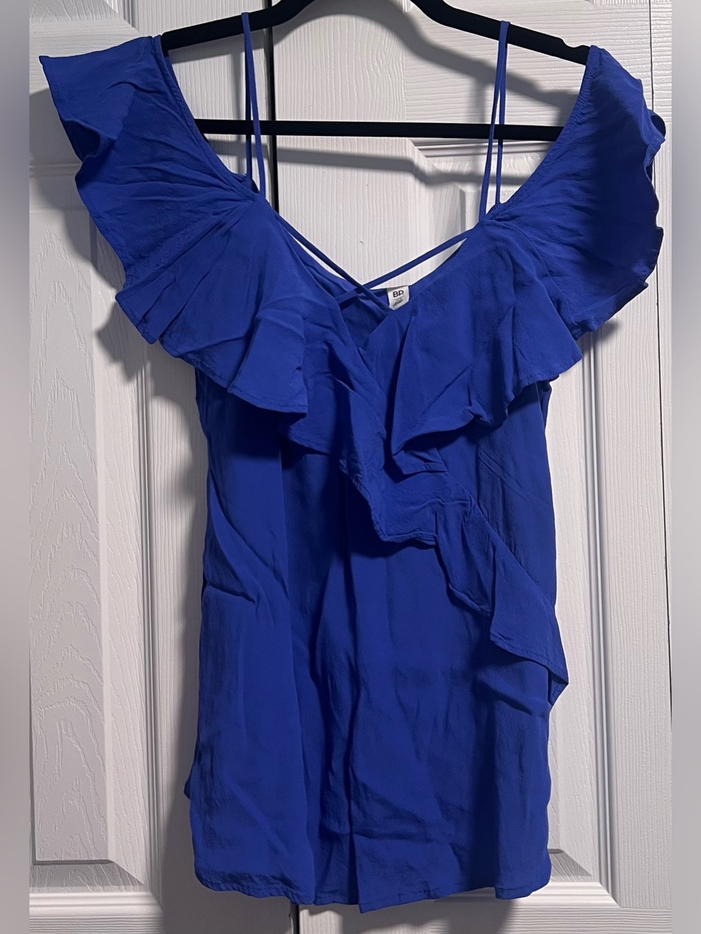 BP. Ruffle Cold-Shoulder Top in Royal Blue